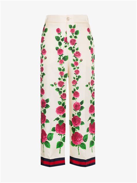 Gucci Rose Garden Print Silk Pajama Pants 